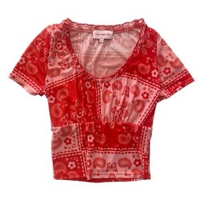 lisa says gah red paisley butterfly crop top